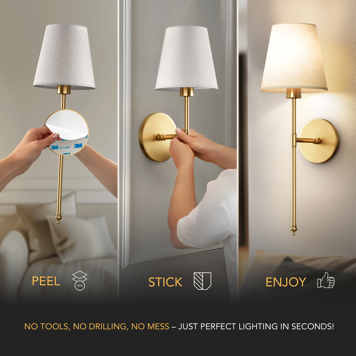 WIRELESS WALL SCONCE (SET OF 2 + 2 BULBS INCLUDED)